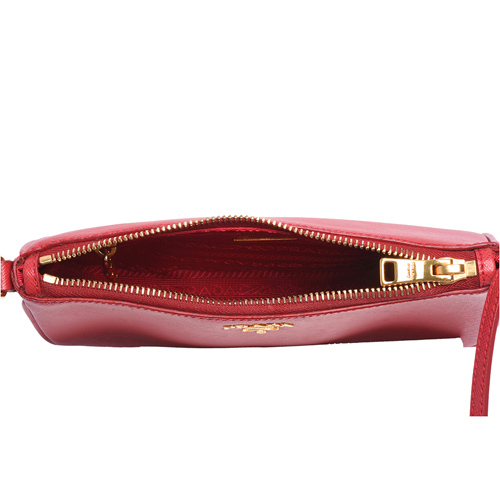 PRADA Saffiano經典浮雕LOGO防刮牛皮手提/肩背包(紅色_展示品)