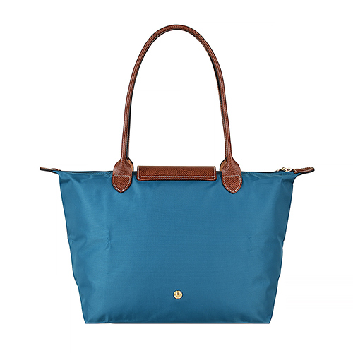 LONGCHAMP LE PLIAGE壓印LOGO長提把尼龍摺疊拉鍊肩背包(小/孔雀藍)