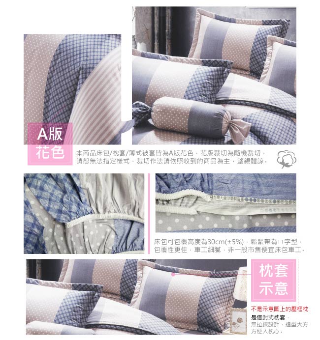 BUTTERFLY-台製40支紗純棉-薄式雙人床包被套四件組-英倫風情-藍