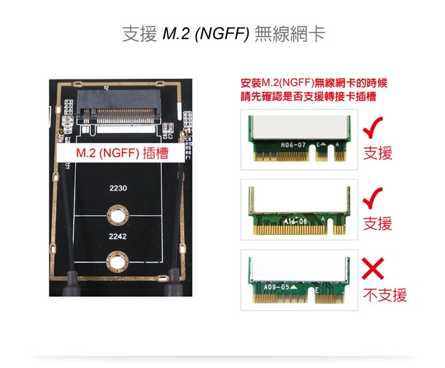 伽利略 M.2 WiFi/BT to PCI-E 轉接卡 不含m.2模組