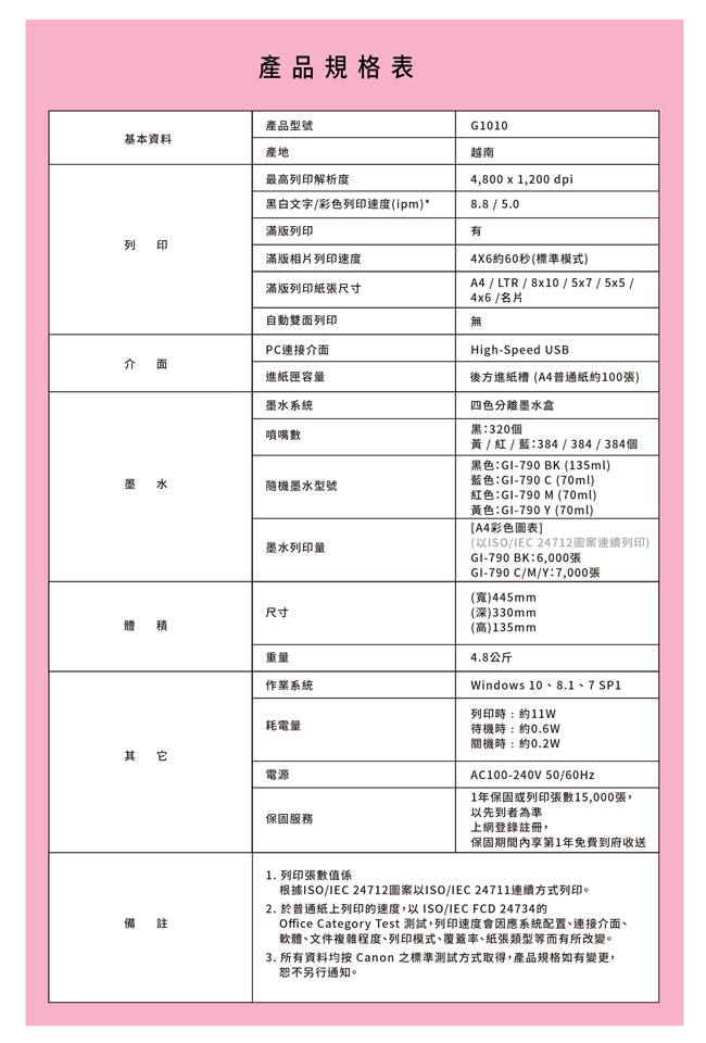 Canon PIXMA G1010 原廠大供墨印表機