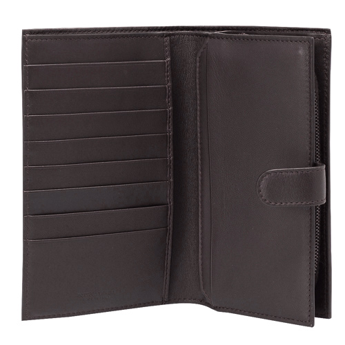 BOTTEGA VENETA 經典編織小羊皮圓皮拉鍊釦式中夾(咖啡-8卡)