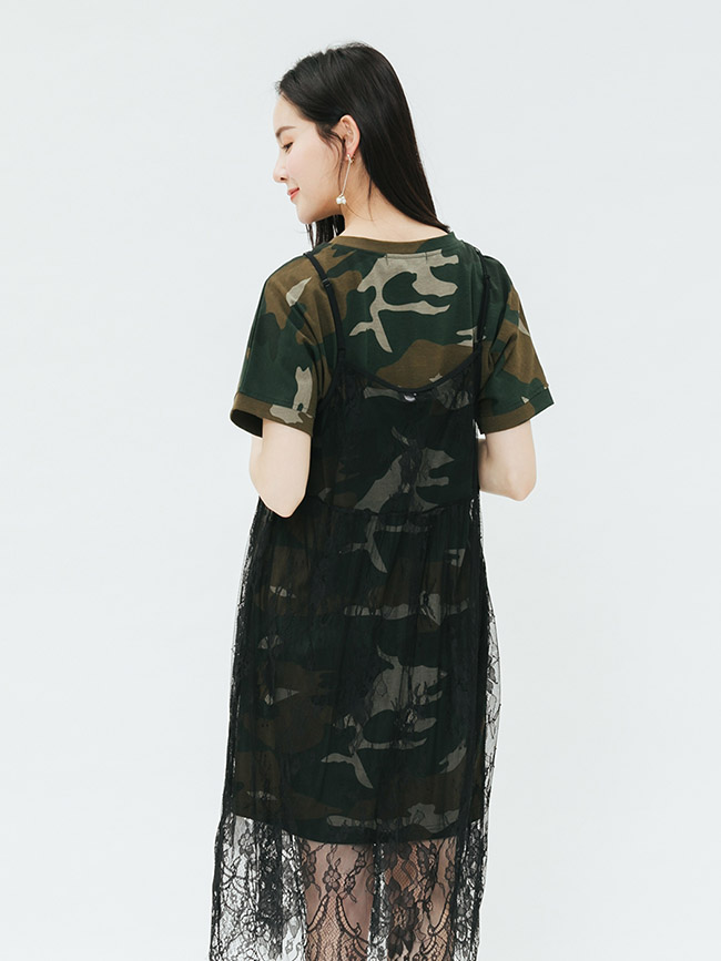 H:CONNECT 韓國品牌 女裝-蕾絲搭配兩件式洋裝-綠