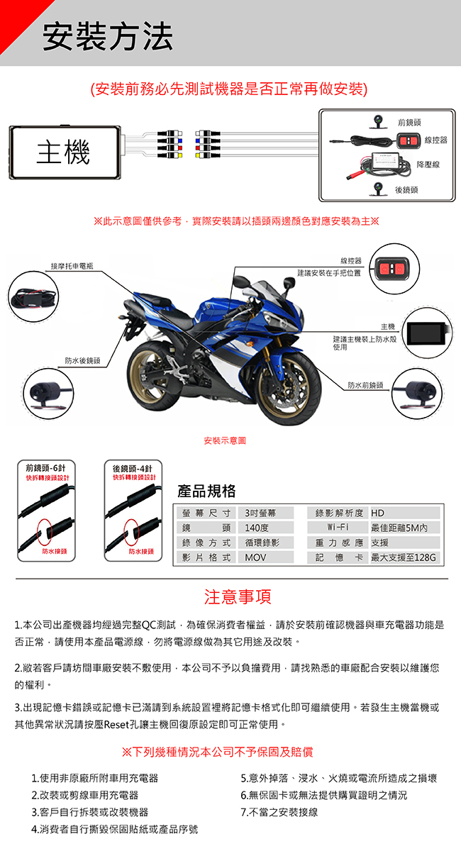 CARSCAM行車王 M2機車行車記錄器WIFI版SONY鏡頭WDR前後雙錄-急