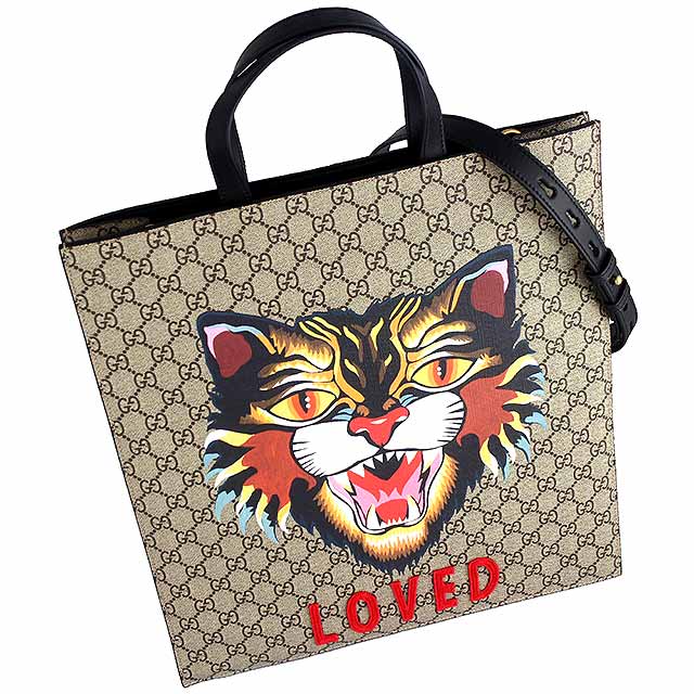 GUCCI Angry Cat 貓咪圖騰防水帆布拉鍊斜背/手提方包