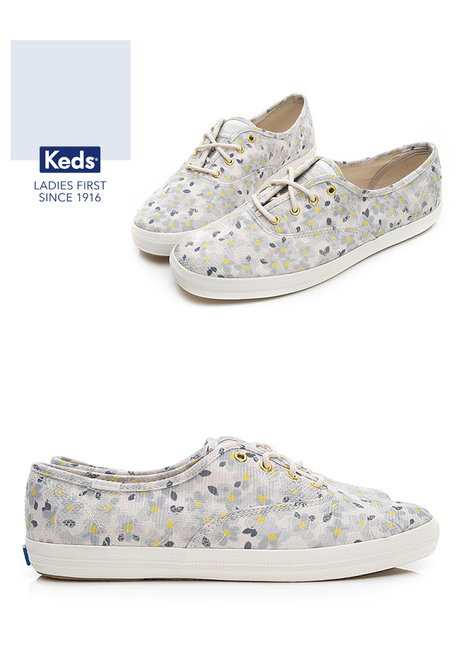 Keds CHAMPION 復古花卉綁帶休閒鞋-藍