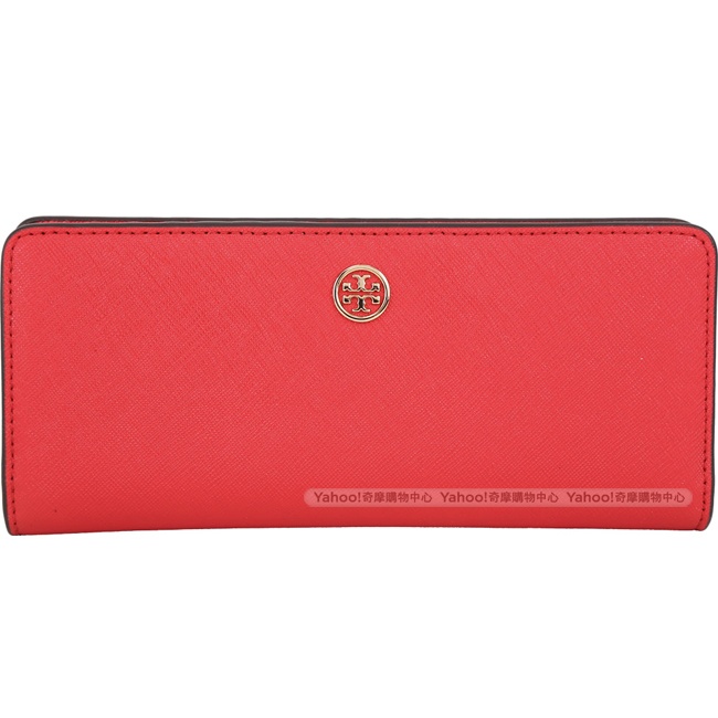 TORY BURCH Robinson 防刮牛皮對折釦式長夾(紅色)