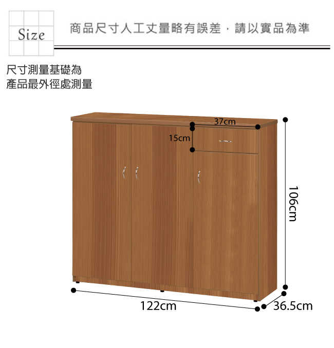 文創集 蘿倫環保4.1尺塑鋼三門單抽鞋櫃(五色)-122x36.5x106cm-免組