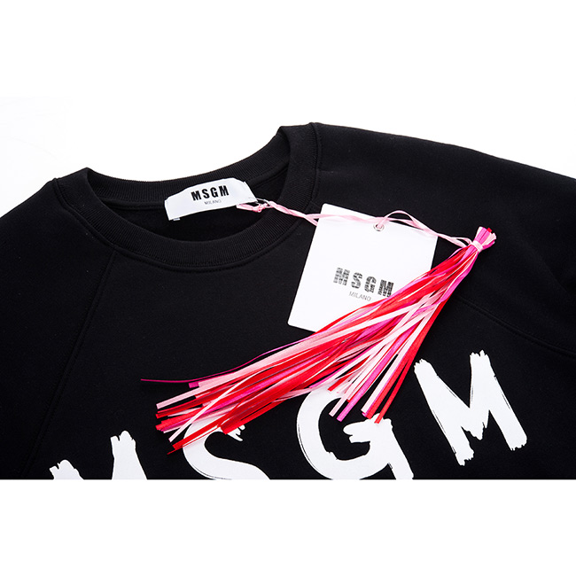 MSGM 經典油漆塗鴉白色英文字母LOGO長袖上衣 (黑色)