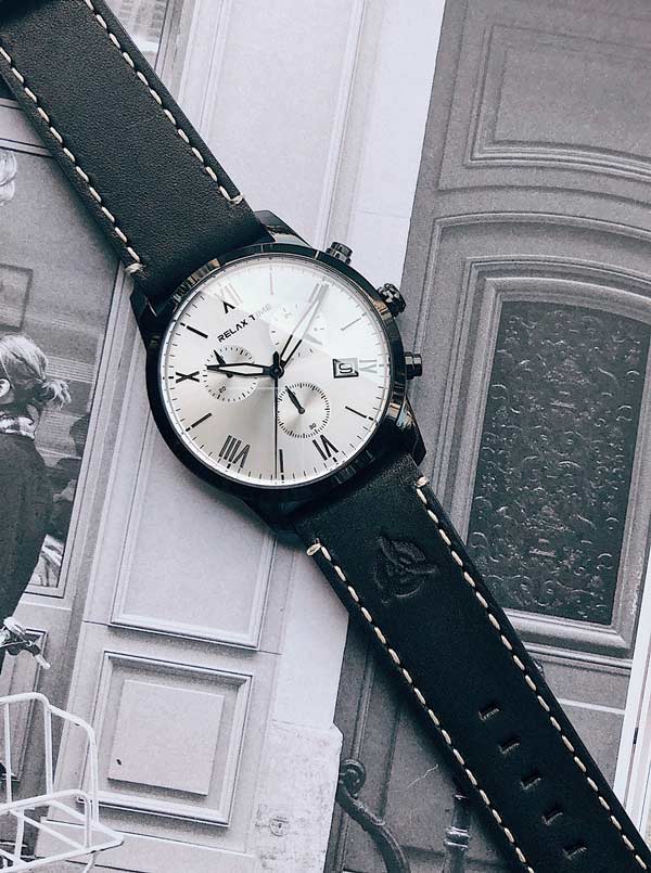 RELAX TIME 三眼飛行計時碼錶 RT-67-3 黑x銀/45mm