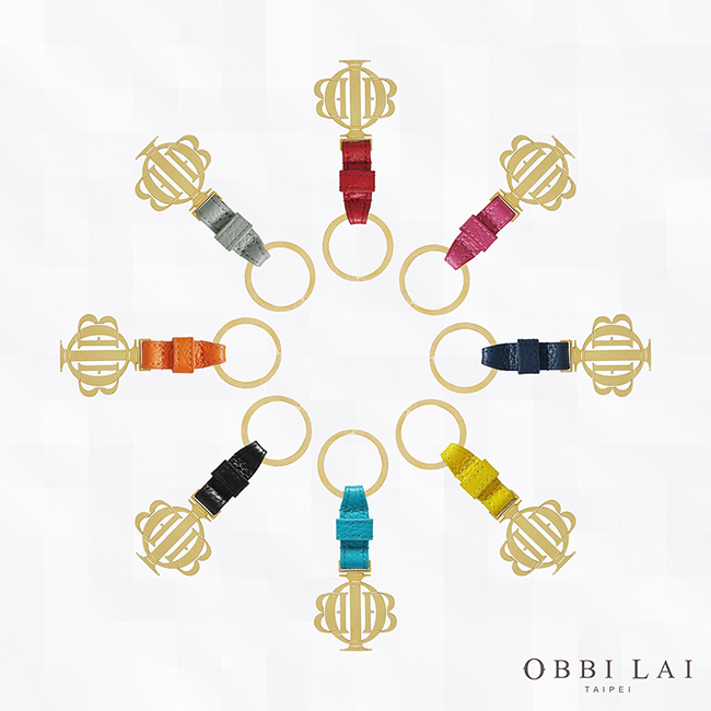 OBBI LAI 義大利荔枝紋牛皮金色不鏽鋼鑰匙圈吊飾 OLKR001A