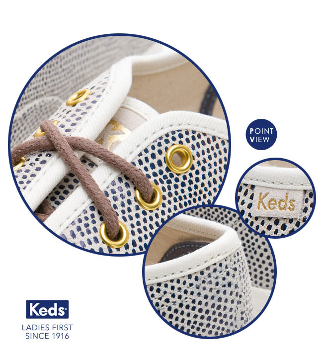 Keds CHAMPION 普普圓點經典綁帶休閒鞋-藍色