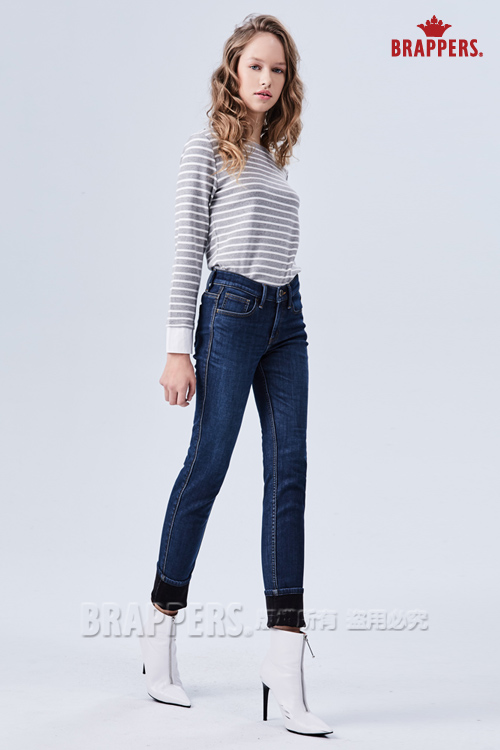 BRAPPERS 女款 新美腳ROYAL系列-中高腰彈性保暖窄管褲-深藍