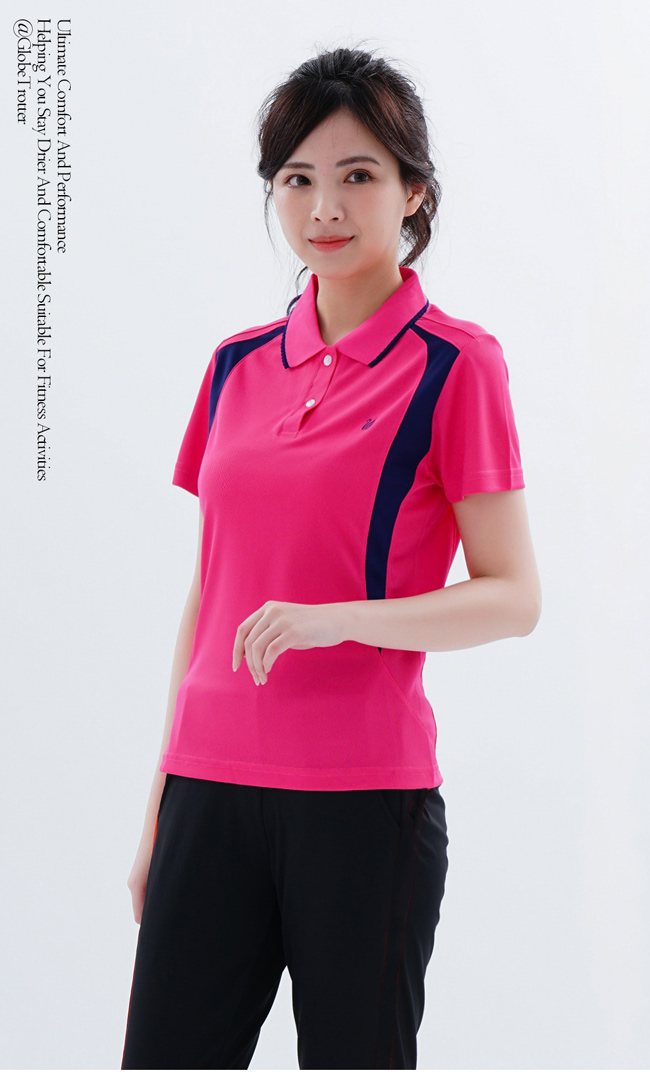 【遊遍天下】MIT台灣製女款吸濕排汗抗UV機能POLO衫S063玫紅/丈青