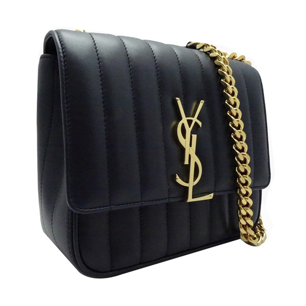 YSL VICKY系列鍊帶小羊皮側肩包(深藍色)