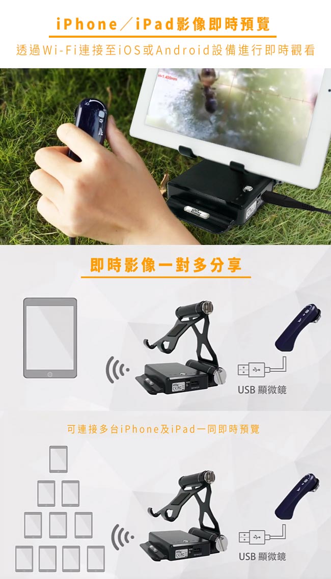 Vitiny 無線Wi-Fi影像發射器+USB顯微鏡組(IMB-07+UM02-A)