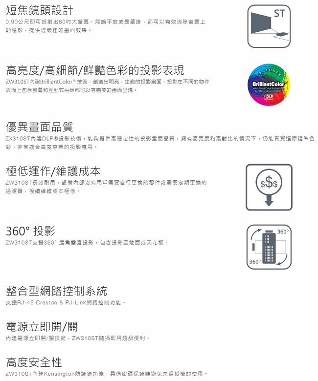 Optoma ZW310ST雷射短焦投影機