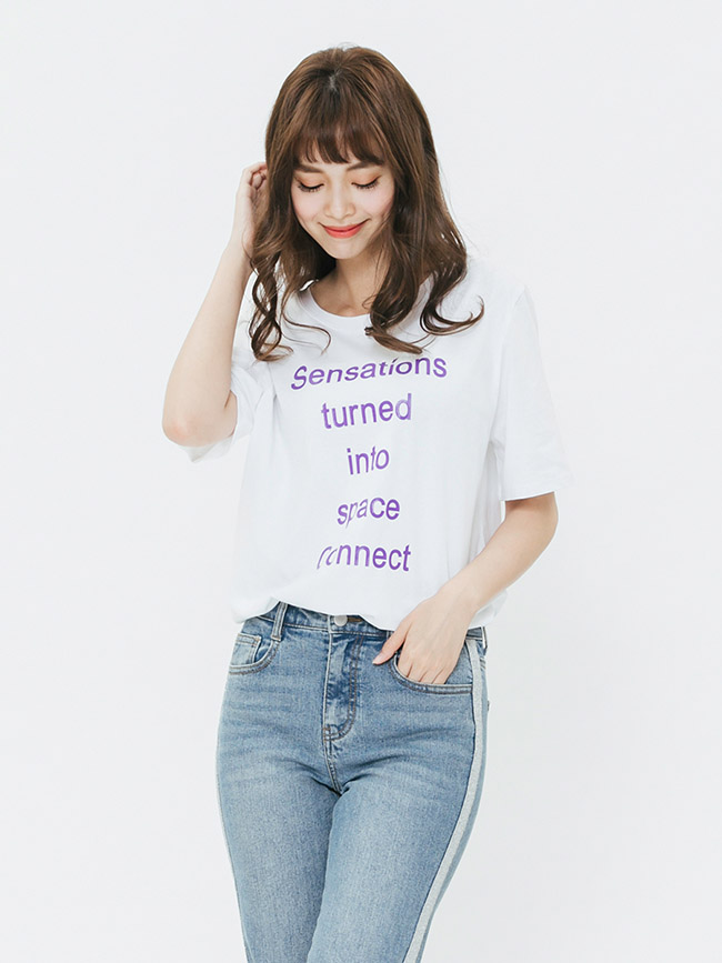 H:CONNECT 韓國品牌 女裝-標語圓領T-shirt-白