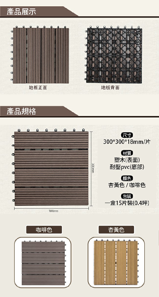 【家適帝】頂級抗腐仿實木防滑防火塑木地板(30片/0.8坪)