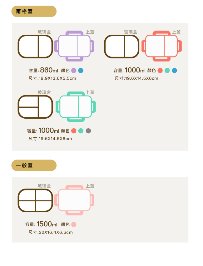 美國Winox 安玻立體分隔玻璃保鮮盒1000ML附組合餐具-3格款