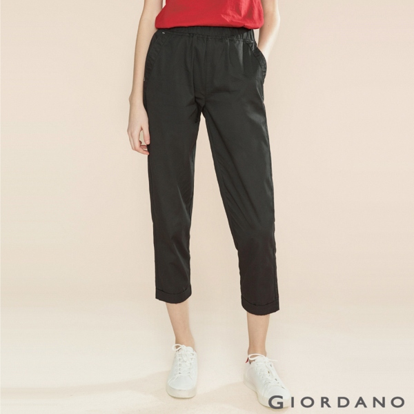 GIORDANO 女裝純棉中腰九分休閒褲-09 標誌黑