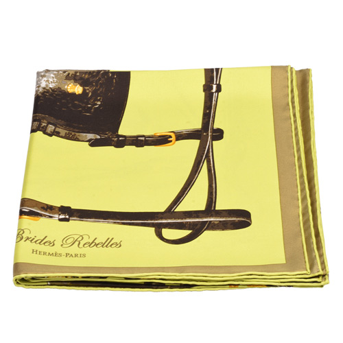HERMES Brides Rebelles系列圖騰絲質方巾/披巾(黃綠)