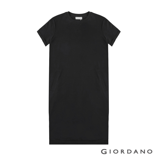 GIORDANO 女裝簡約素色純棉連身裙-09 標誌黑