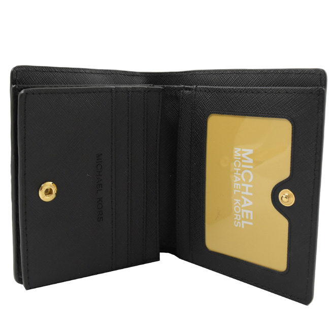 MICHAEL KORS Jet Set 牛皮對開零錢短夾(黑)