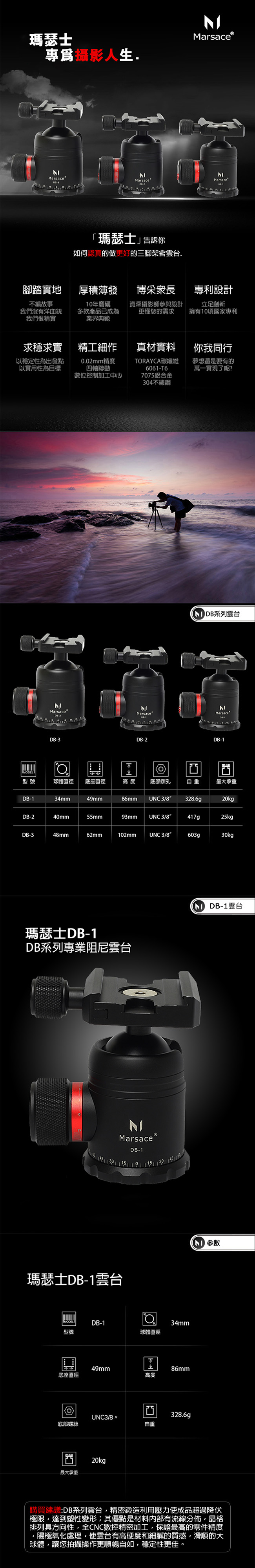 Marsace 瑪瑟士 DB-1水平全景專業阻尼雲台(公司貨)