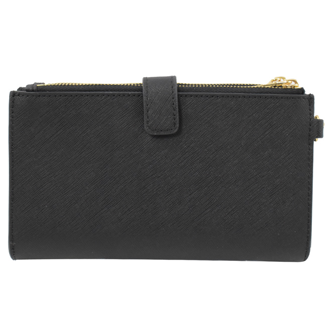 MICHAEL KORS JET SET 防刮牛皮對開式手掛中夾(黑)