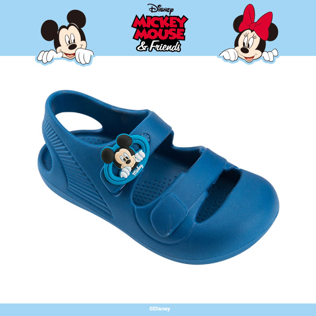 迪士尼童鞋 米奇 魔鬼氈防水涼鞋-藍