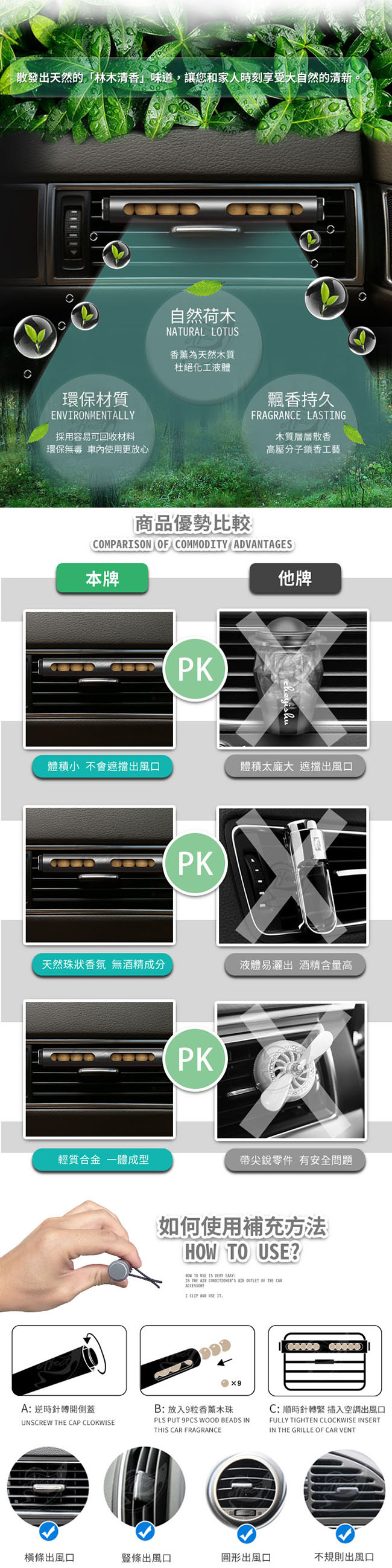 Effect 清新汽車空調荷木薰香夾(2入1組/3色可選)