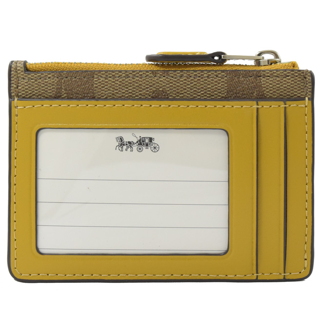 COACH 燙印LOGO經典PVC方型零錢鎖包(黃)