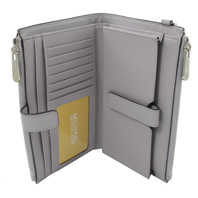 MICHAEL KORS Jet Set 防刮牛皮對開式雙拉鍊手掛中夾(丁香紫)