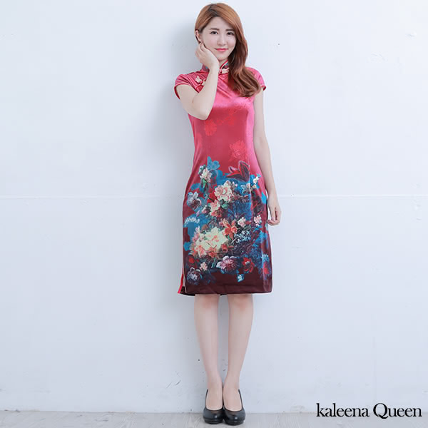 KaleenaQueen 富貴佳人絲絨修身旗袍-紅