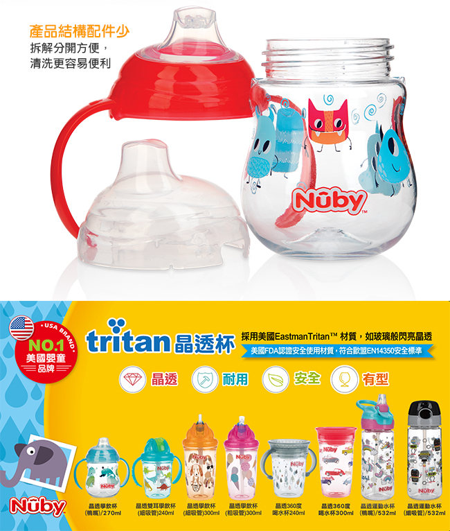 Nuby晶透學飲杯(鴨嘴)270ml_紅(12M+)