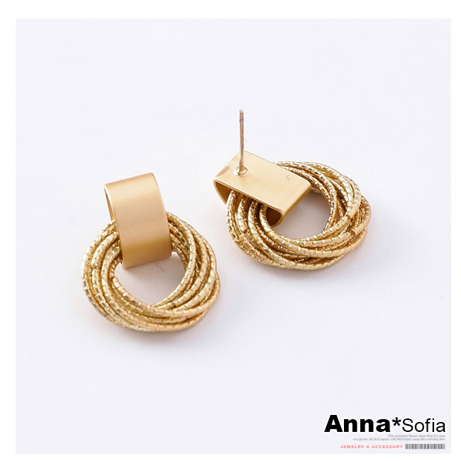 【3件5折】AnnaSofia 層轉璇線 925銀針耳針耳環(金系)