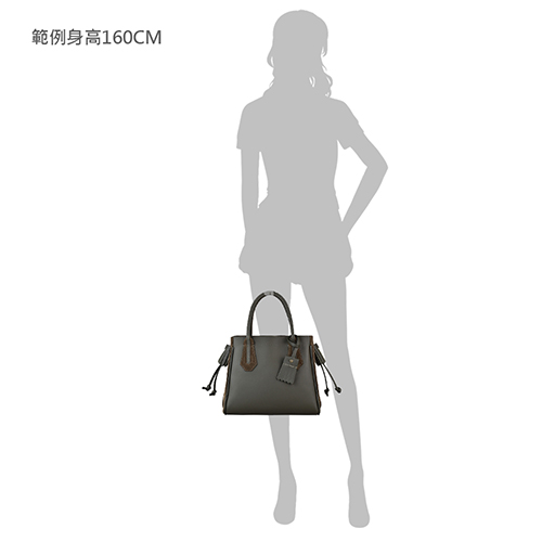 LONGCHAMP PENELOPE經典壓印LOGO流蘇設計牛皮拉鍊手提包(卡其綠)