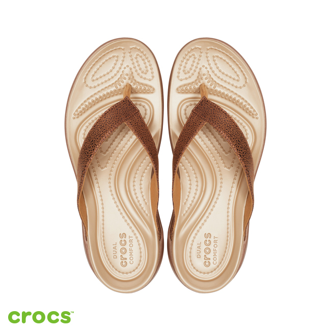 Crocs 卡駱馳 (女鞋) 卡沛兒亮面坡跟人字拖 205782-860