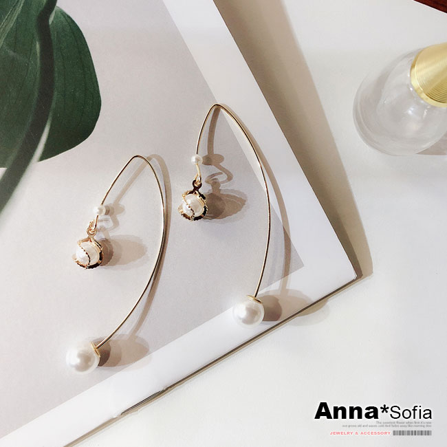 【3件5折】AnnaSofia 氣質璇珠網紅款 長耳針耳環(金系)