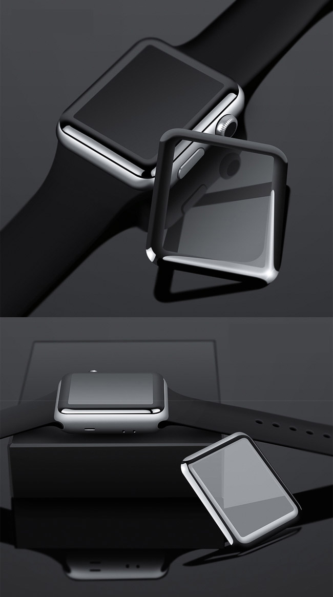 Apple Watch 全膠硬邊3D曲面全覆蓋超薄鋼化保護貼-44mm/黑色(2入)