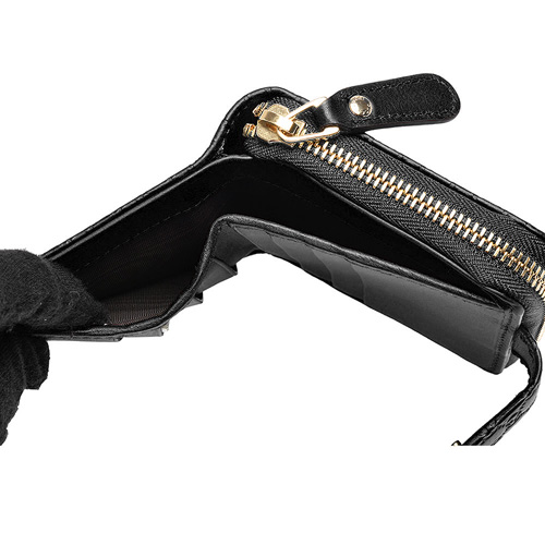 GUCCI 經典Guccissima壓紋牛皮拉鍊/暗扣短夾(黑)