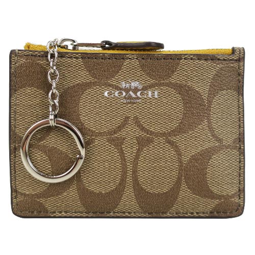 COACH LOGO緹花PVC鑰匙零錢夾(卡其亞麻黃)