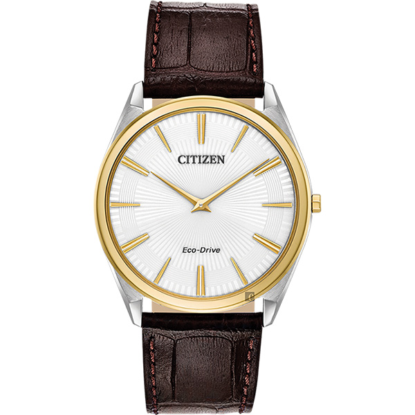 CITIZEN 星辰 Eco-Drive 光動能紳士薄型手錶-金圈x咖啡/38mm