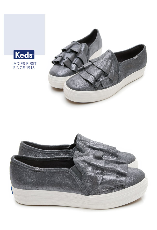 Keds TRIPLE RUFFLE 麂皮荷葉休閒鞋-深灰