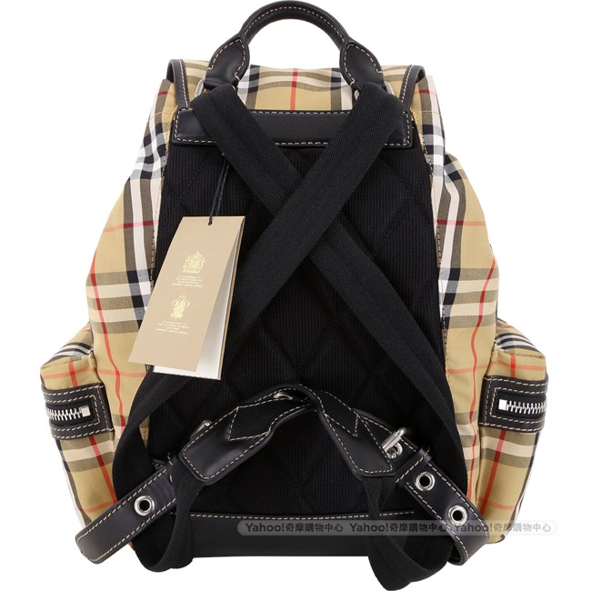 BURBERRY The Rucksack Vintage 中型格紋拼接軍旅背包(古典黃)