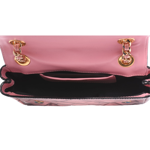 MOSCHINO 經典金色品牌LOGO亮面牛皮磁釦肩/斜背包(粉)