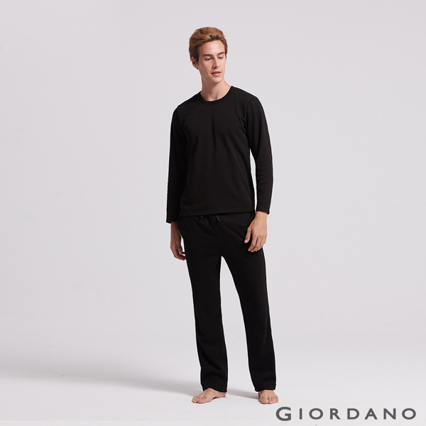 GIORDANO 男裝Homewear厚款內刷毛鬆緊素色居家褲-08 標誌黑