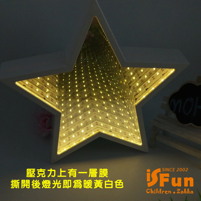 iSFun 銀河爆炸 立體炫光隧道木質鏡面燈 星星