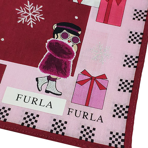 FURLA 可愛貴婦雪花圖騰字母LOGO帕領巾(酒紅系)